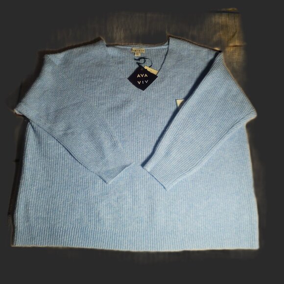NWT Ava & Viv Women's Light Blue V-Neck Pullover Long Sleeve Sweater - Size 2X - Picture 6 of 12